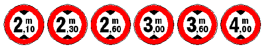 Segnaletica di divieto di transito ai veicoli di altezza superiore a m. 2,10 - 2,30 - 2,60 - 3,00 - 3,60 - 4,00